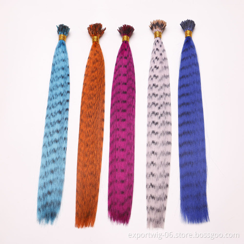 Colorful Stripes Bonded Hair Extension Women Long Straight Synthetic Hair Animal hair